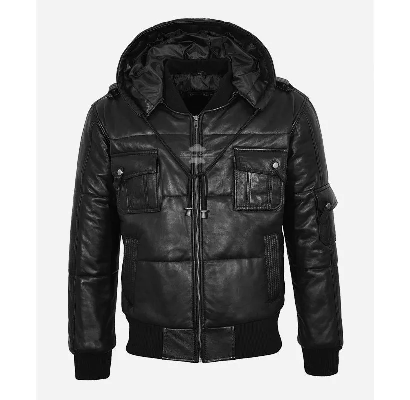 PILOT 6 Puffer Jacket Men's Padded Fur Hoodie Bomber Leather Jacket