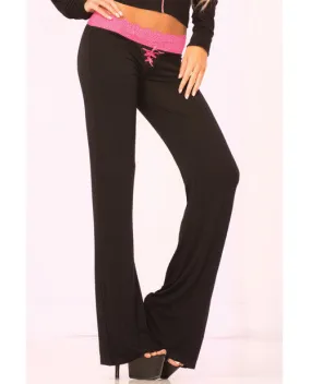 Pink Lipstick Loungewear Lace Trim Lounge Pant Black Lg