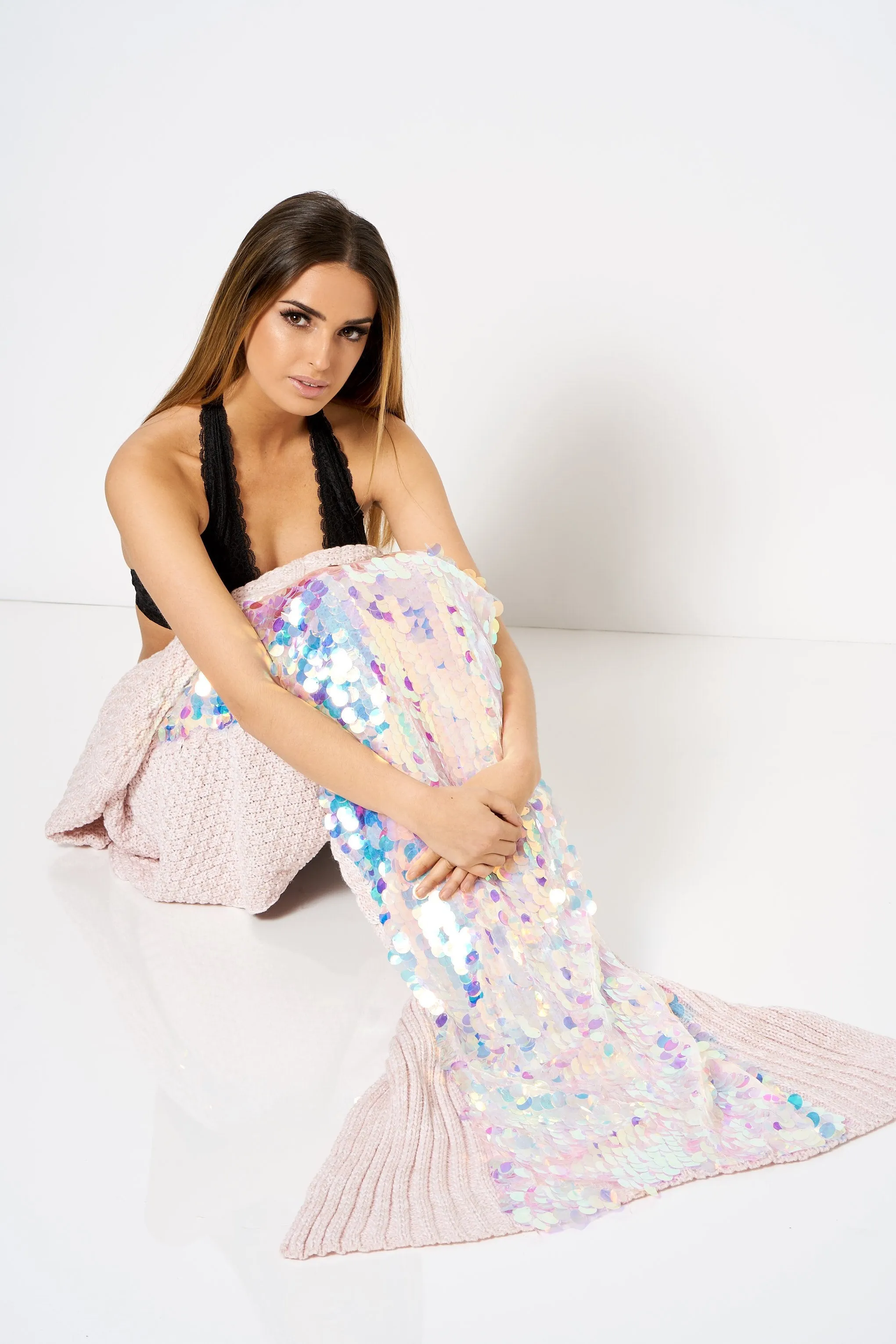 Pink Sequin Mermaid Tail Blanket