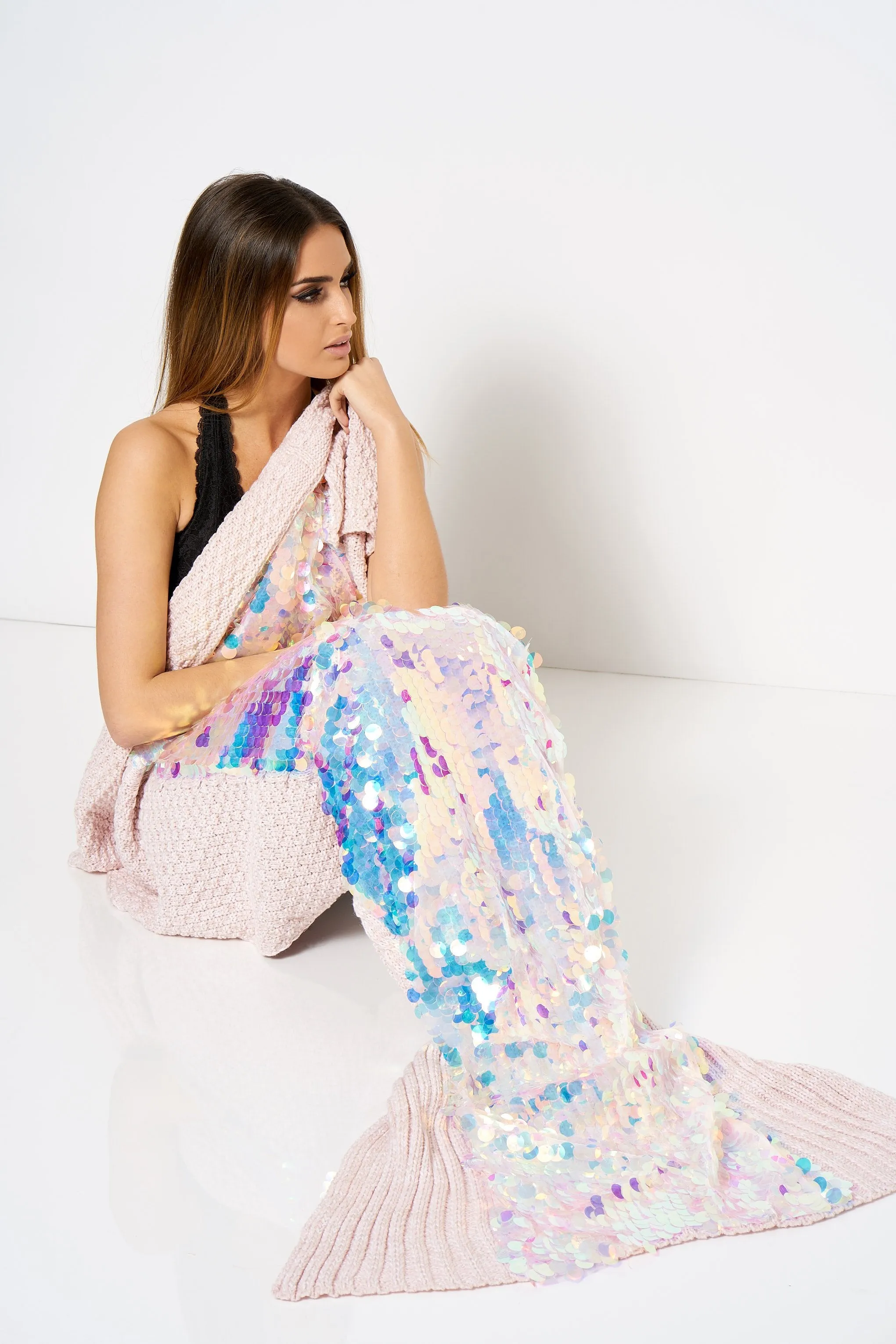 Pink Sequin Mermaid Tail Blanket