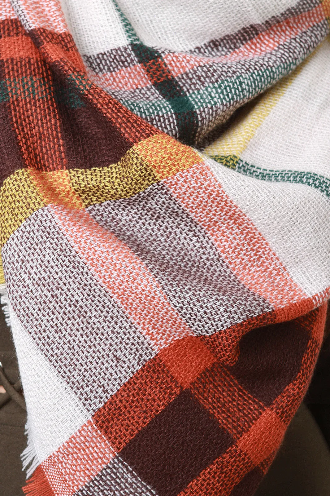 Plaid Gauzey Knit Square Scarf