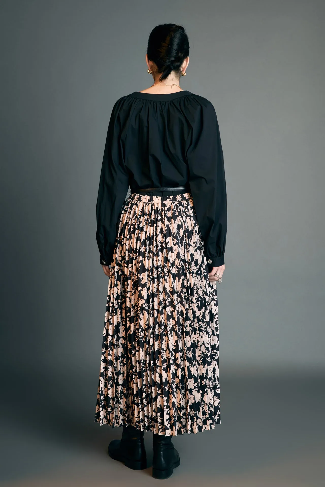 Pleated Print Midi Skirt