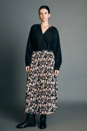 Pleated Print Midi Skirt