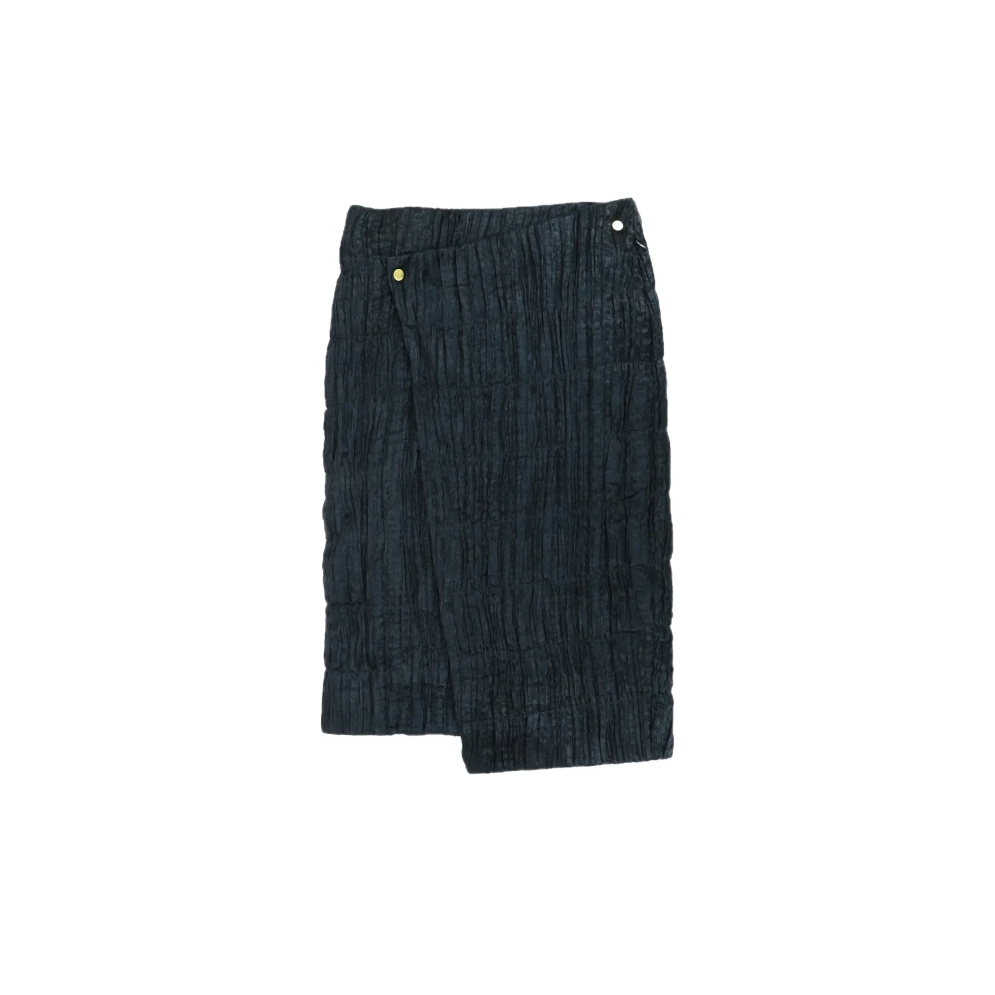 Pleated Quilted Cotton Wrap Midi-skirt in Dark Green