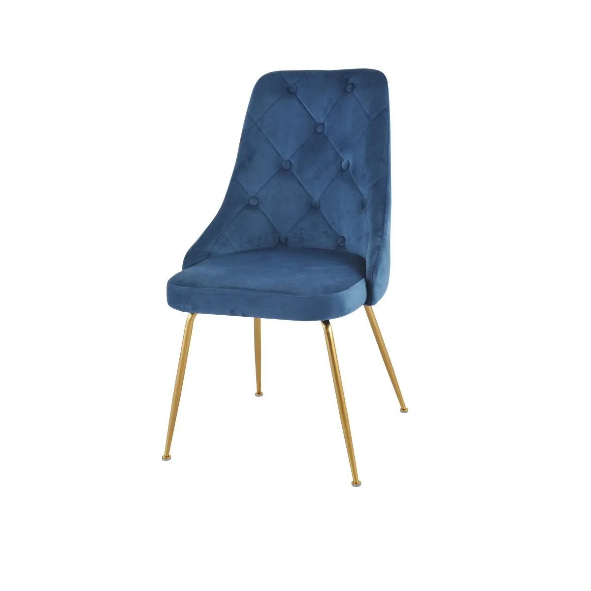 Plumeria Blue Velvet Chair with Gold Legs - Set of 2