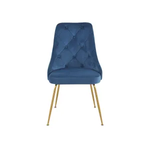 Plumeria Blue Velvet Chair with Gold Legs - Set of 2