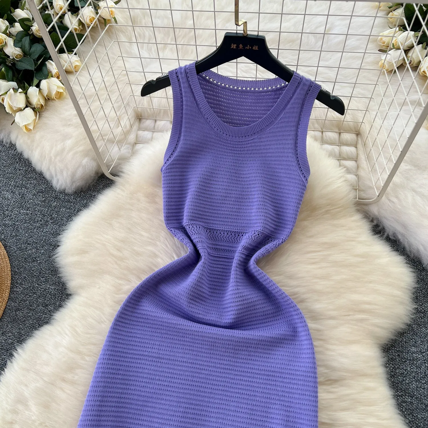 Premium Round Collar Knitted Vest Dress