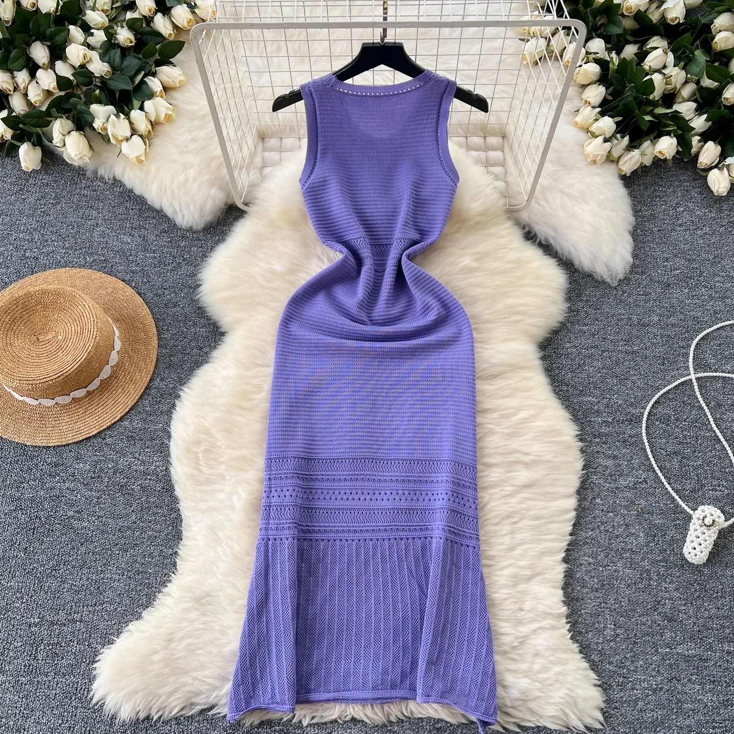 Premium Round Collar Knitted Vest Dress