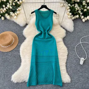 Premium Round Collar Knitted Vest Dress