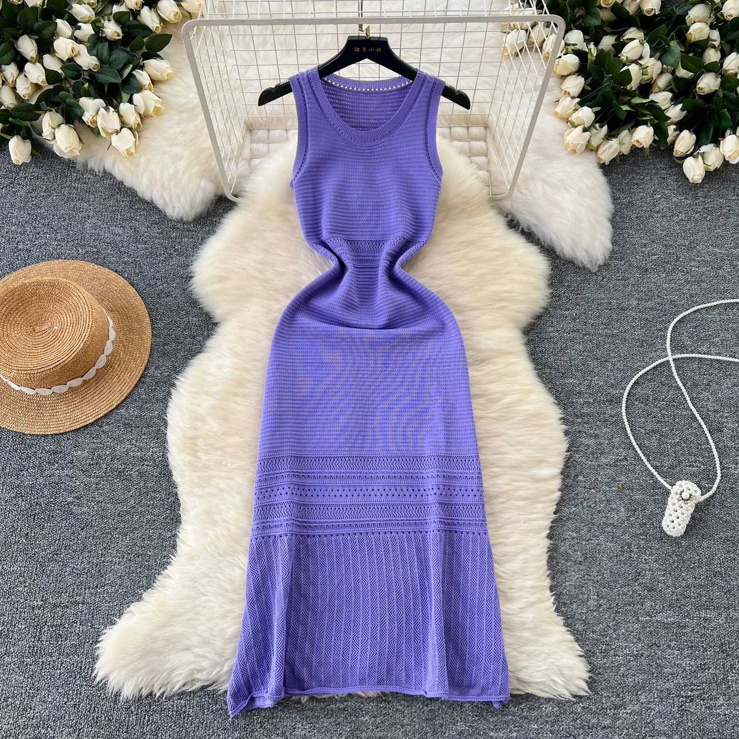 Premium Round Collar Knitted Vest Dress