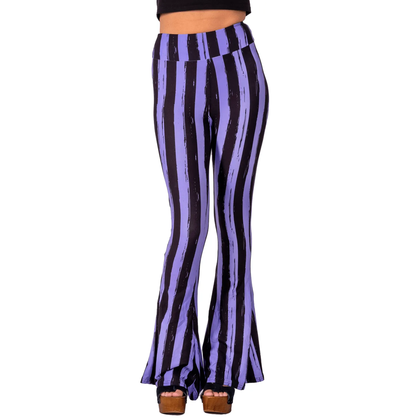 Purple Black Striped Hells Bells Flare Pants