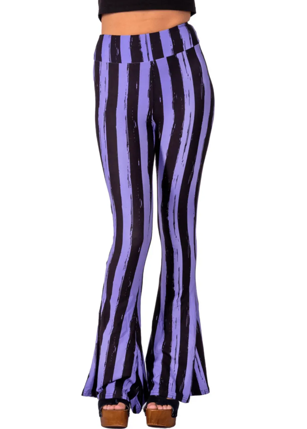 Purple Black Striped Hells Bells Flare Pants