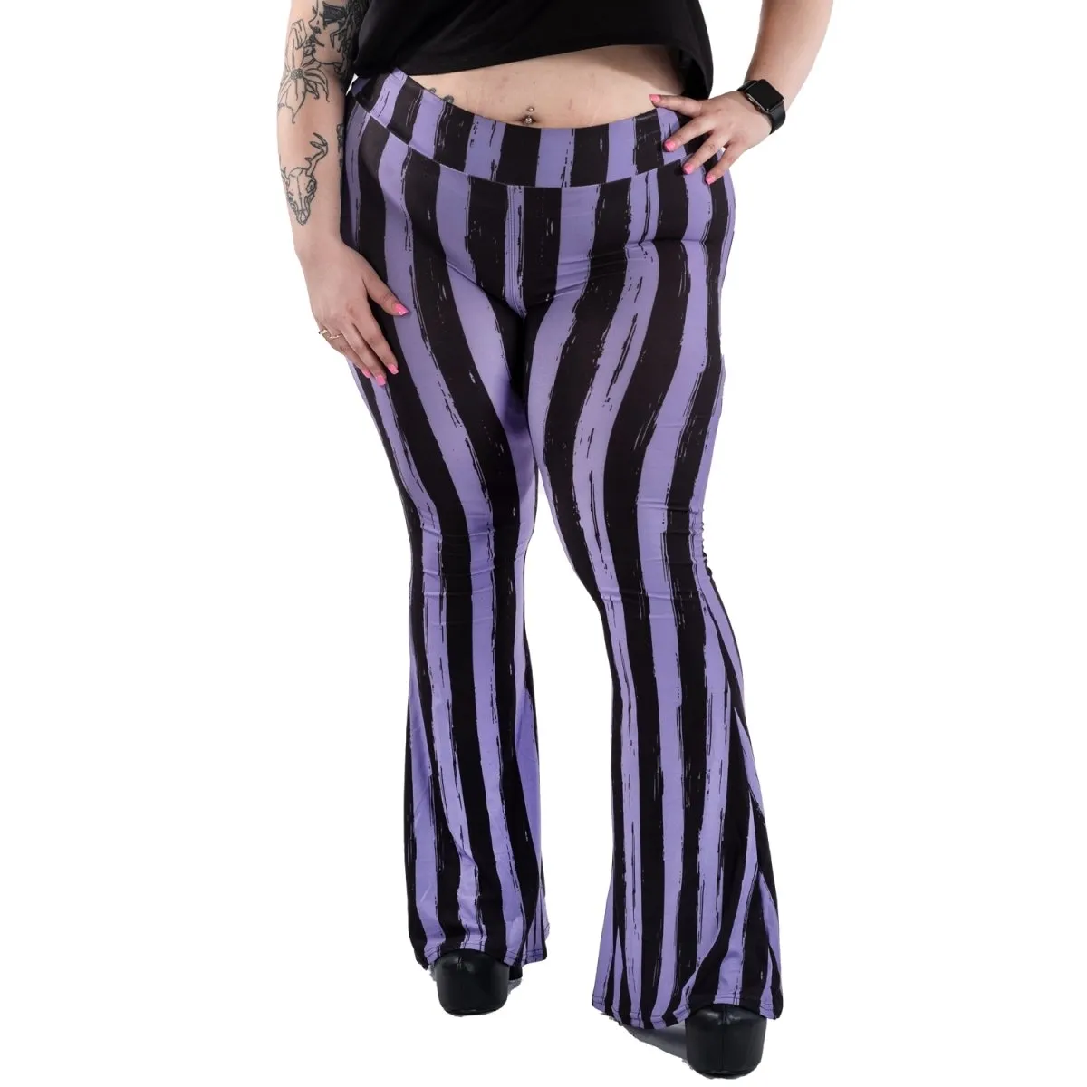 Purple Black Striped Hells Bells Flare Pants