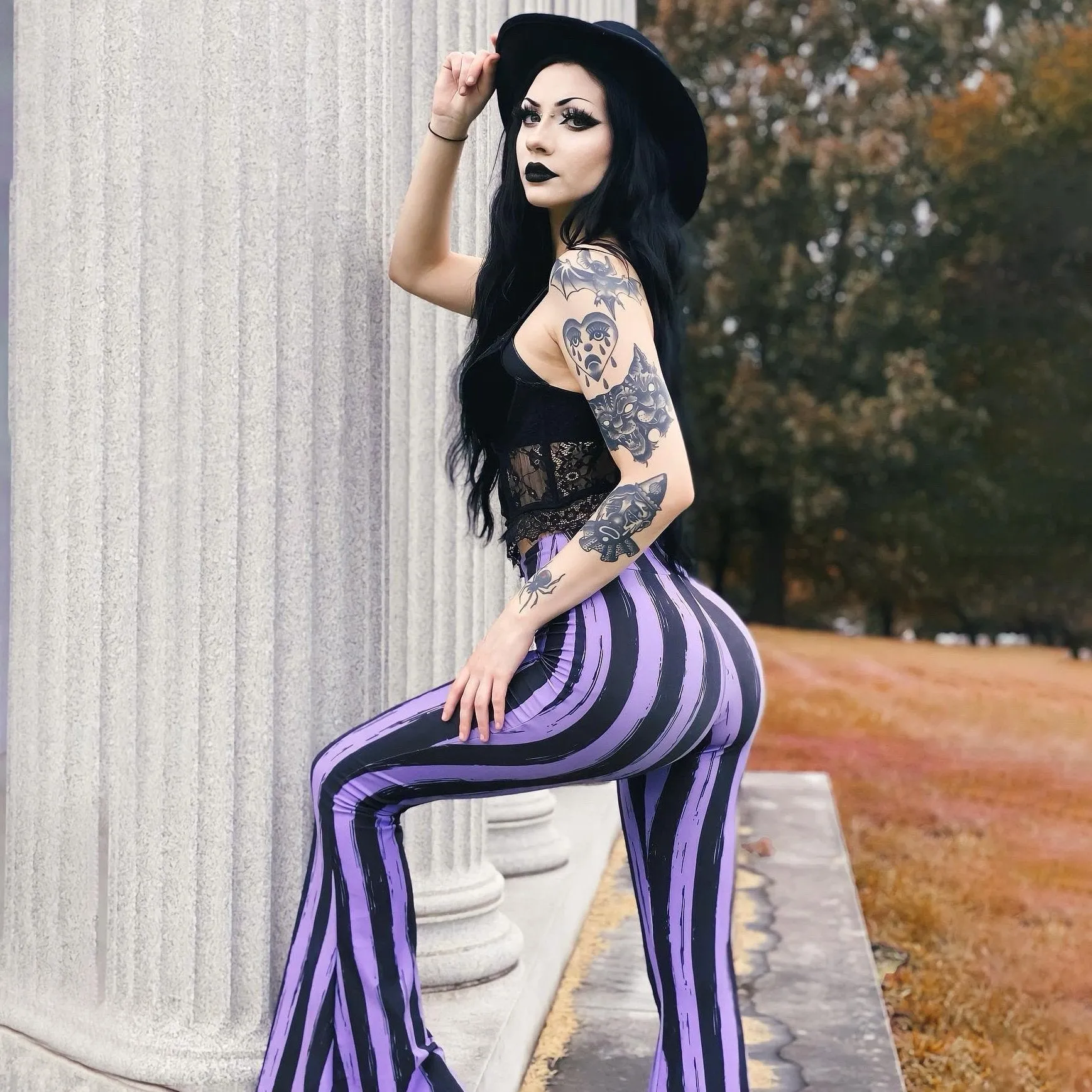 Purple Black Striped Hells Bells Flare Pants