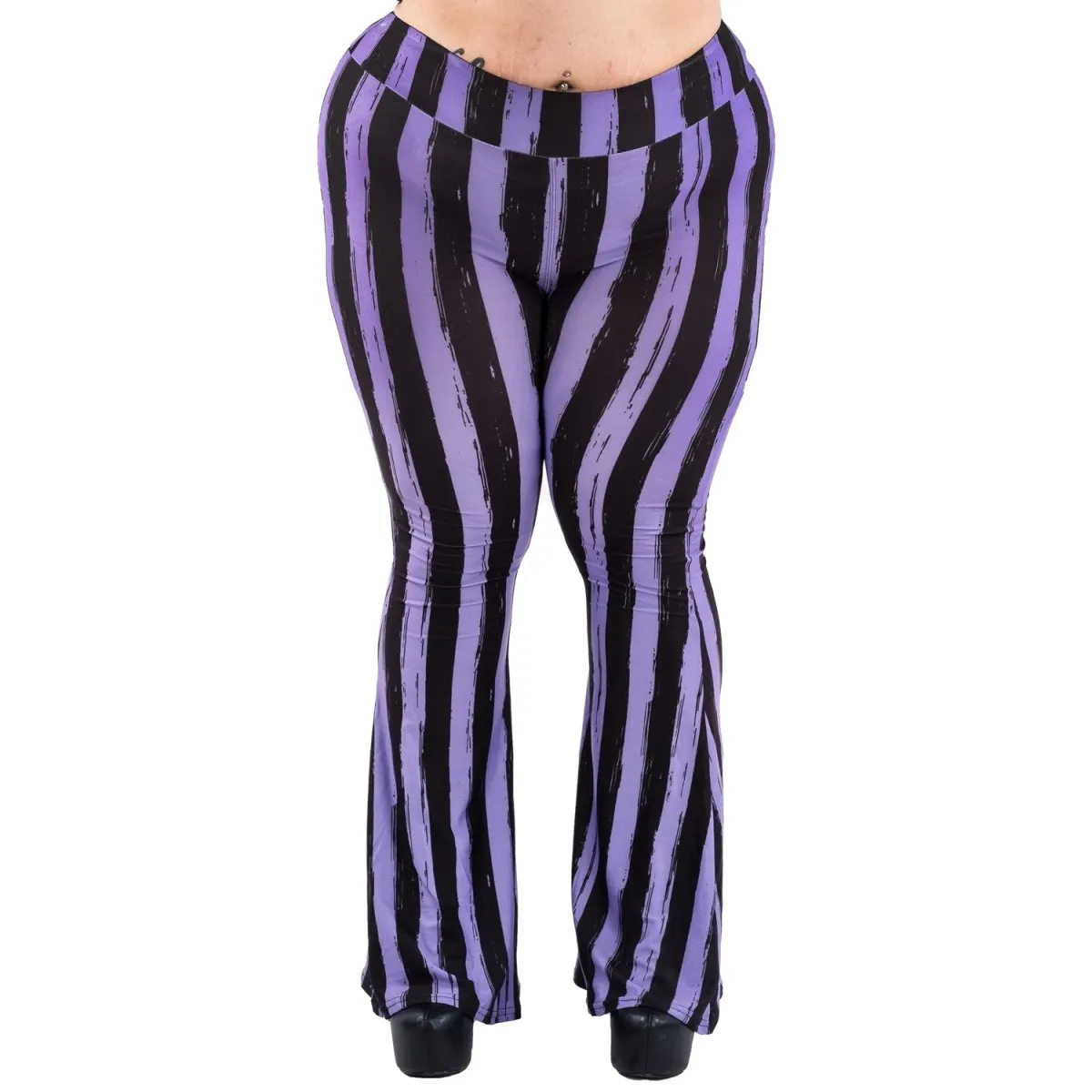 Purple Black Striped Hells Bells Flare Pants