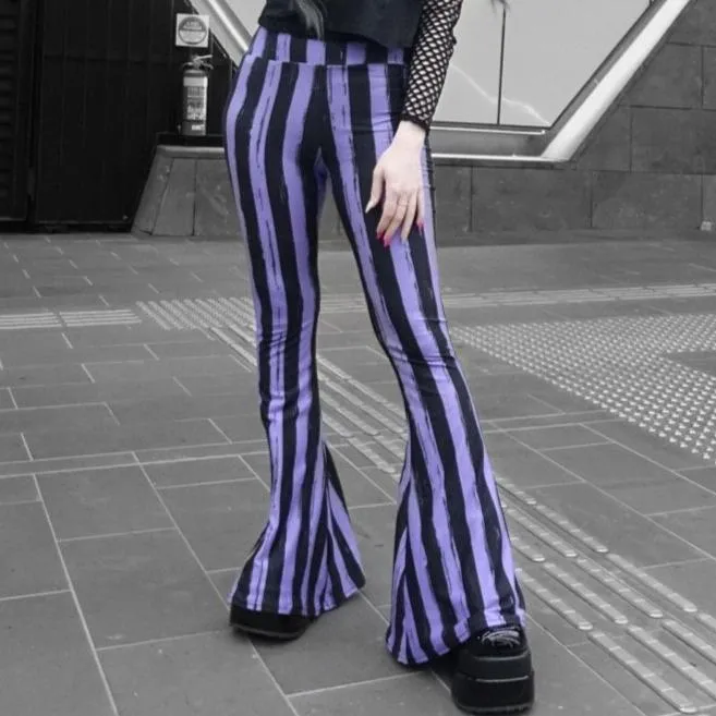 Purple Black Striped Hells Bells Flare Pants