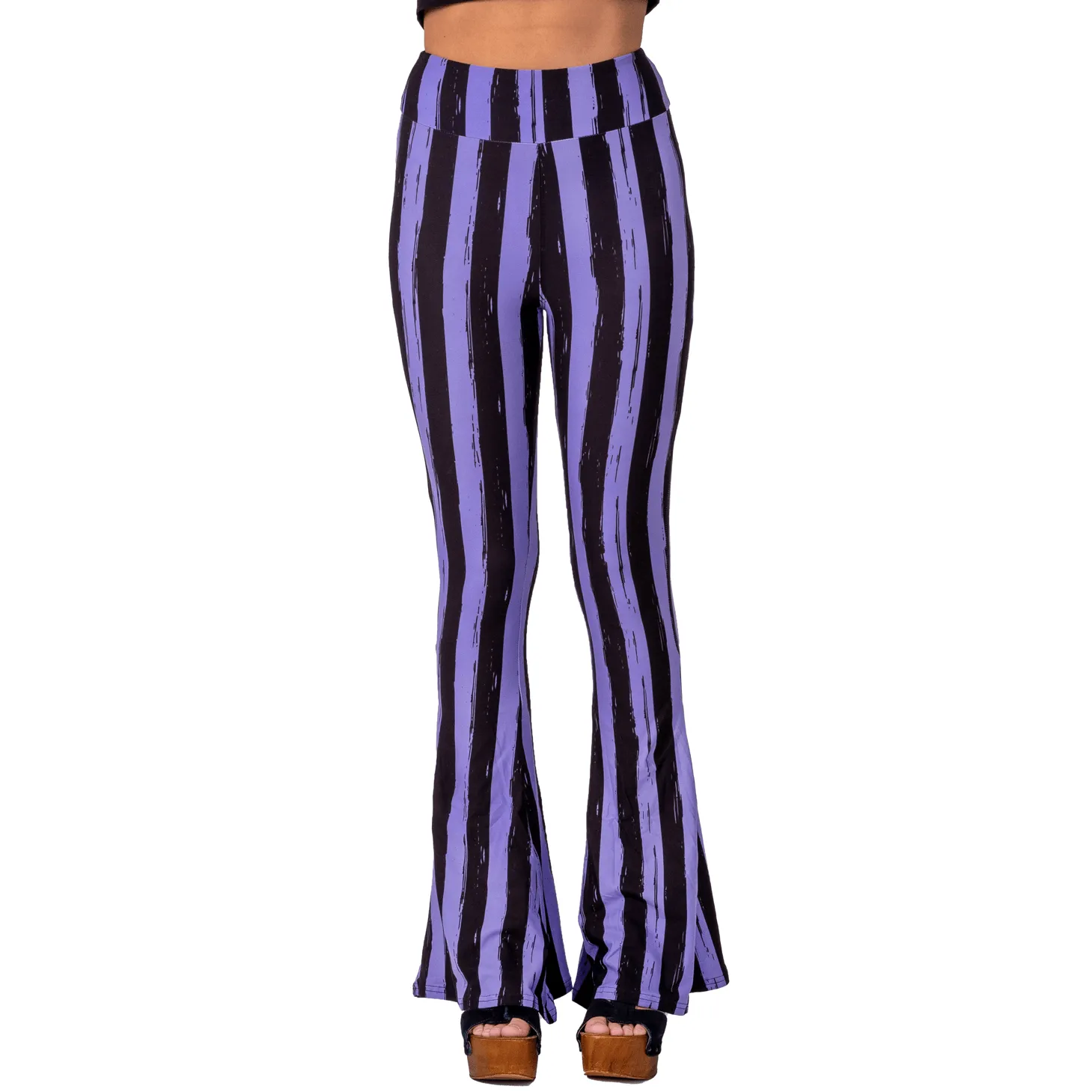 Purple Black Striped Hells Bells Flare Pants