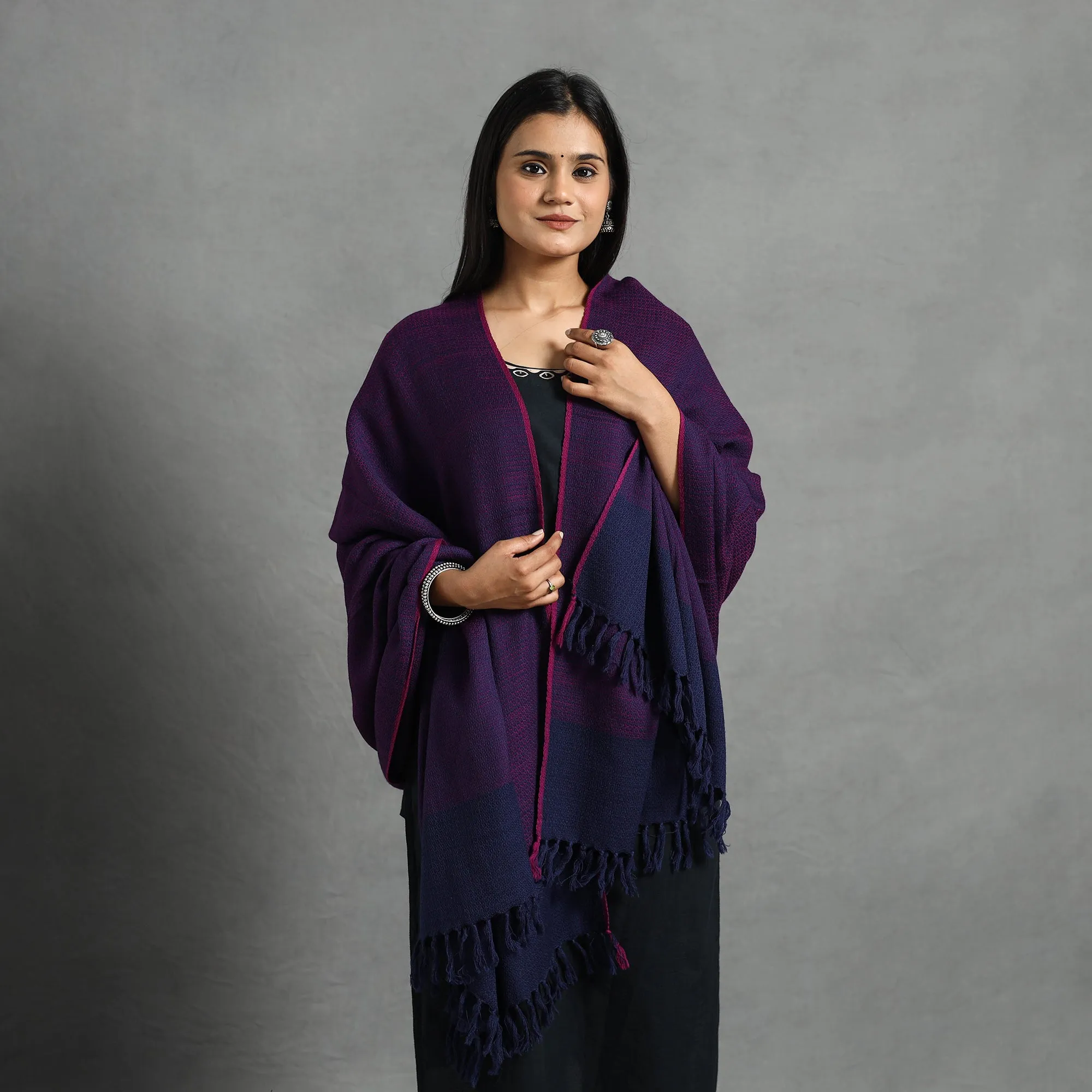 Purple - Kumaun Handwoven Pure Merino Wool Shawl for Women 15