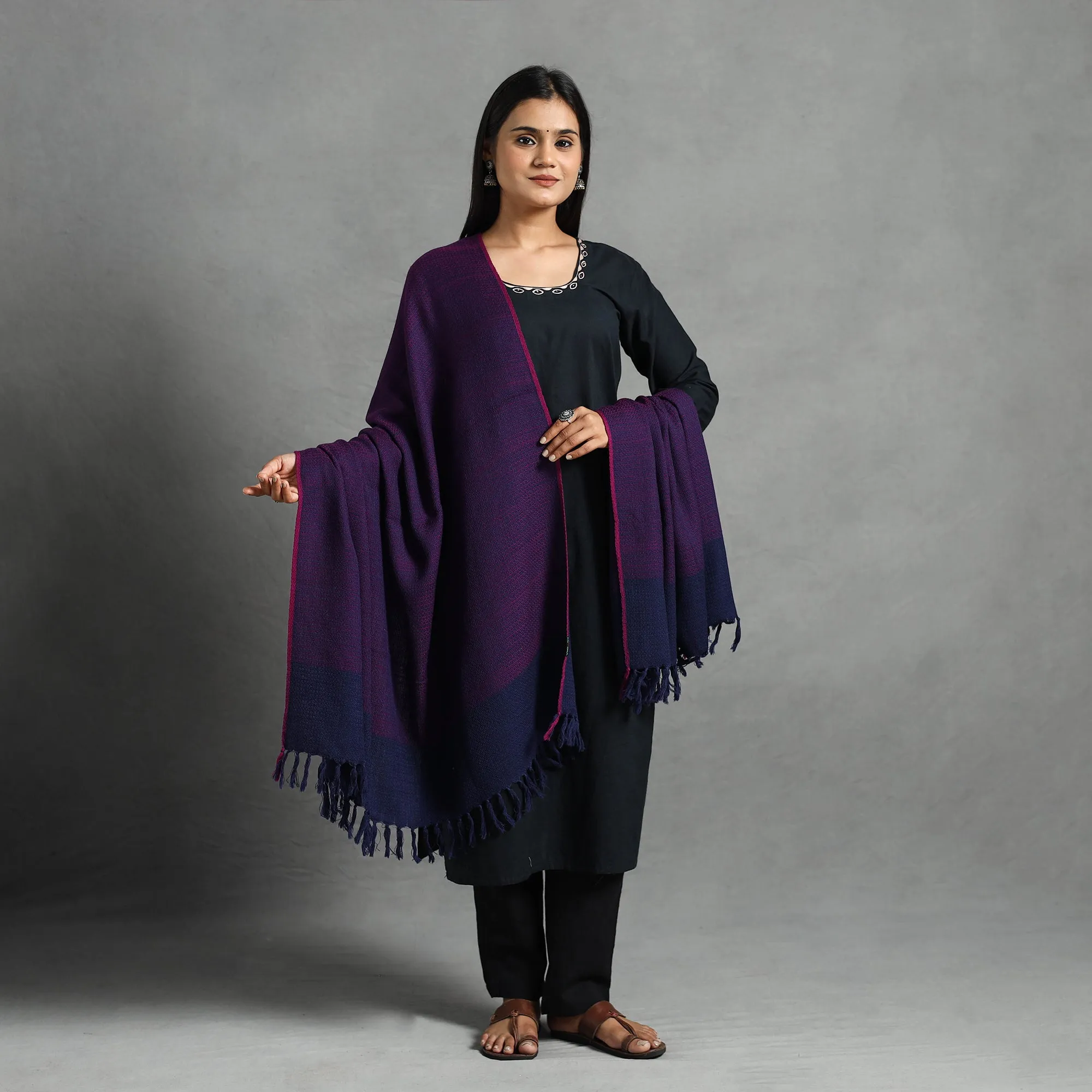 Purple - Kumaun Handwoven Pure Merino Wool Shawl for Women 15