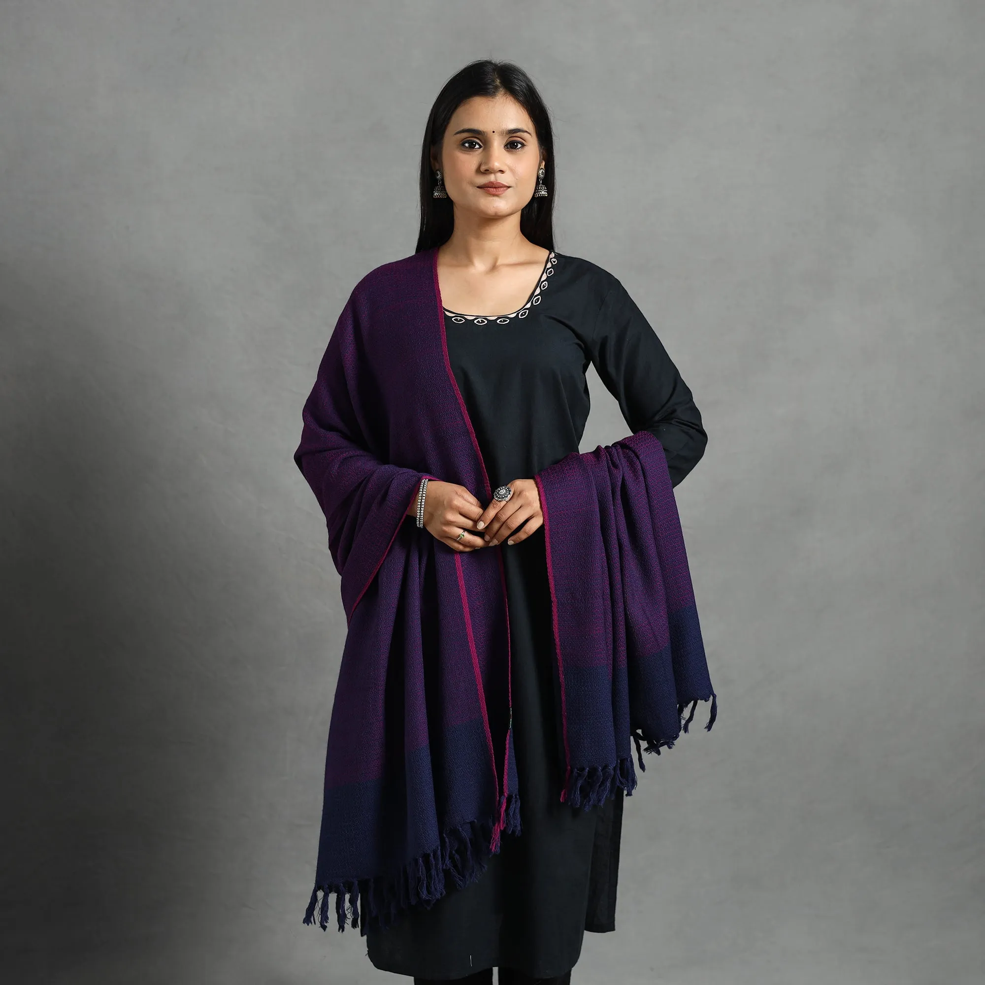 Purple - Kumaun Handwoven Pure Merino Wool Shawl for Women 15