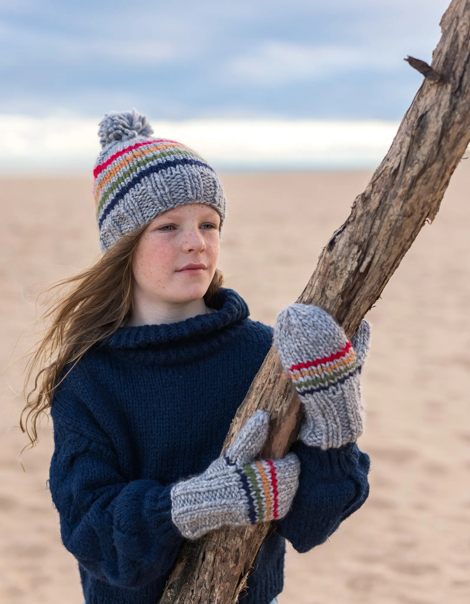 Rainbow Stripe Beanie Grey