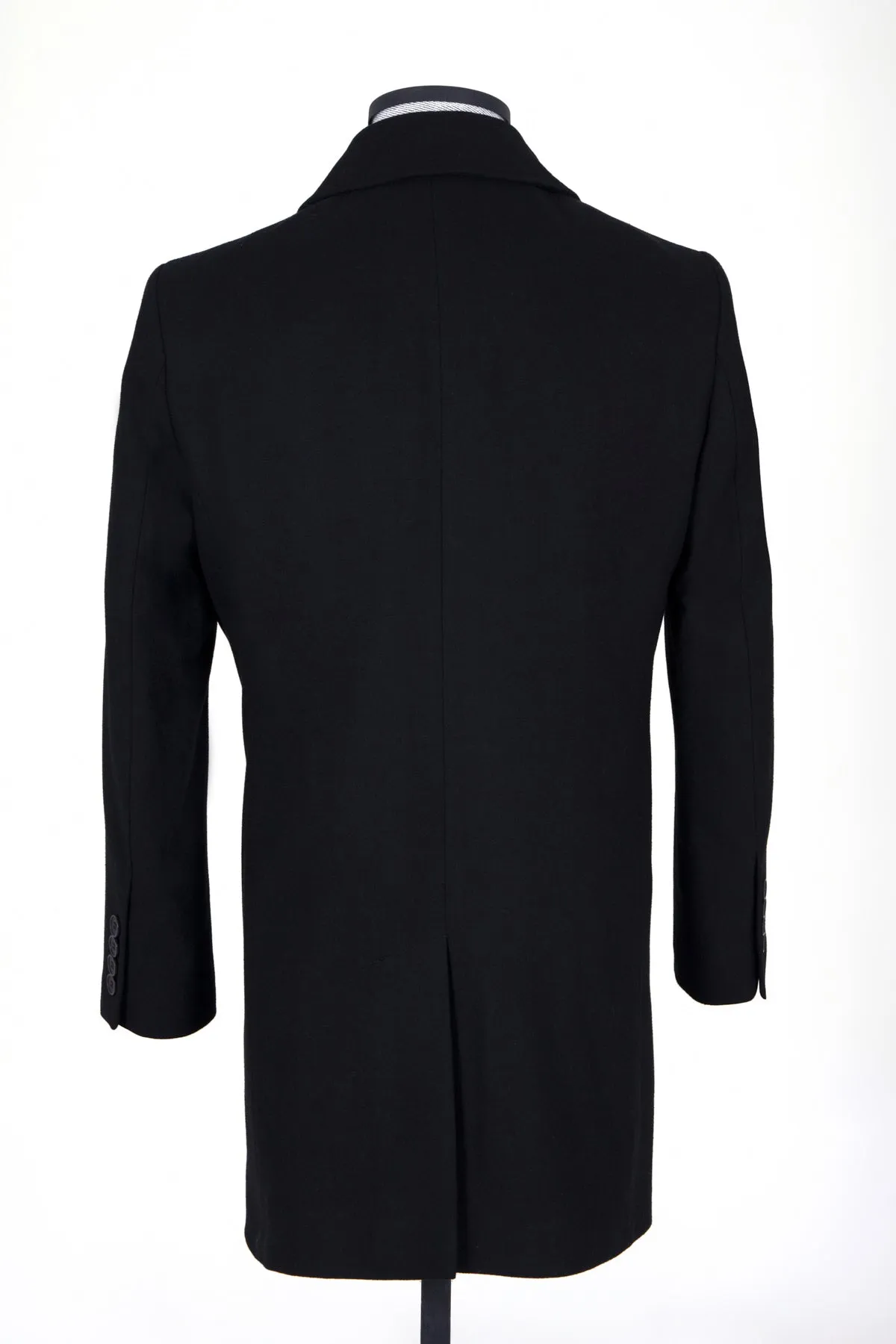 Regular Fit Cachet Flat Collar Wool Blend Black Overcoat