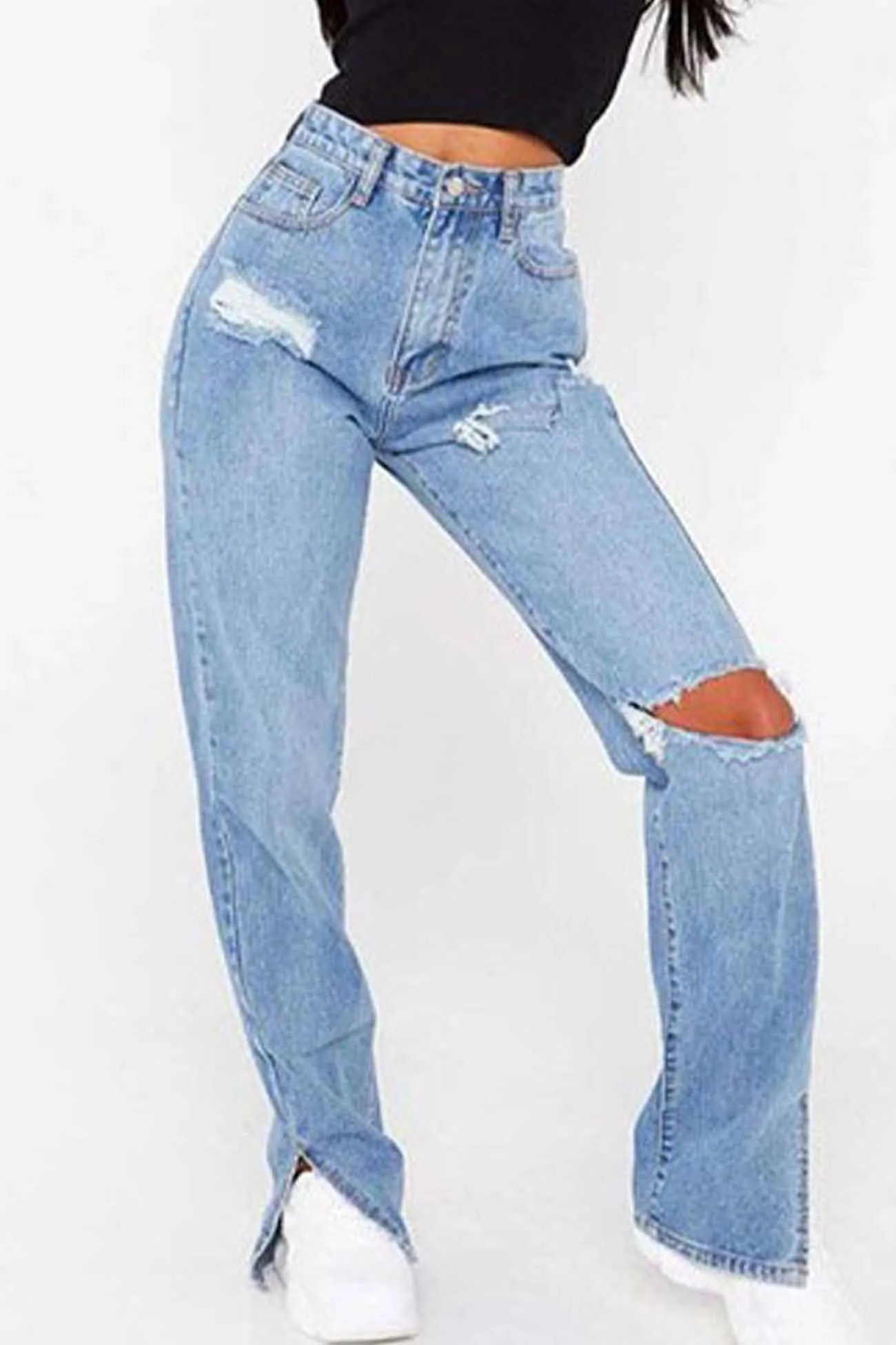 Ripped Slit High Waist Flared Jeans