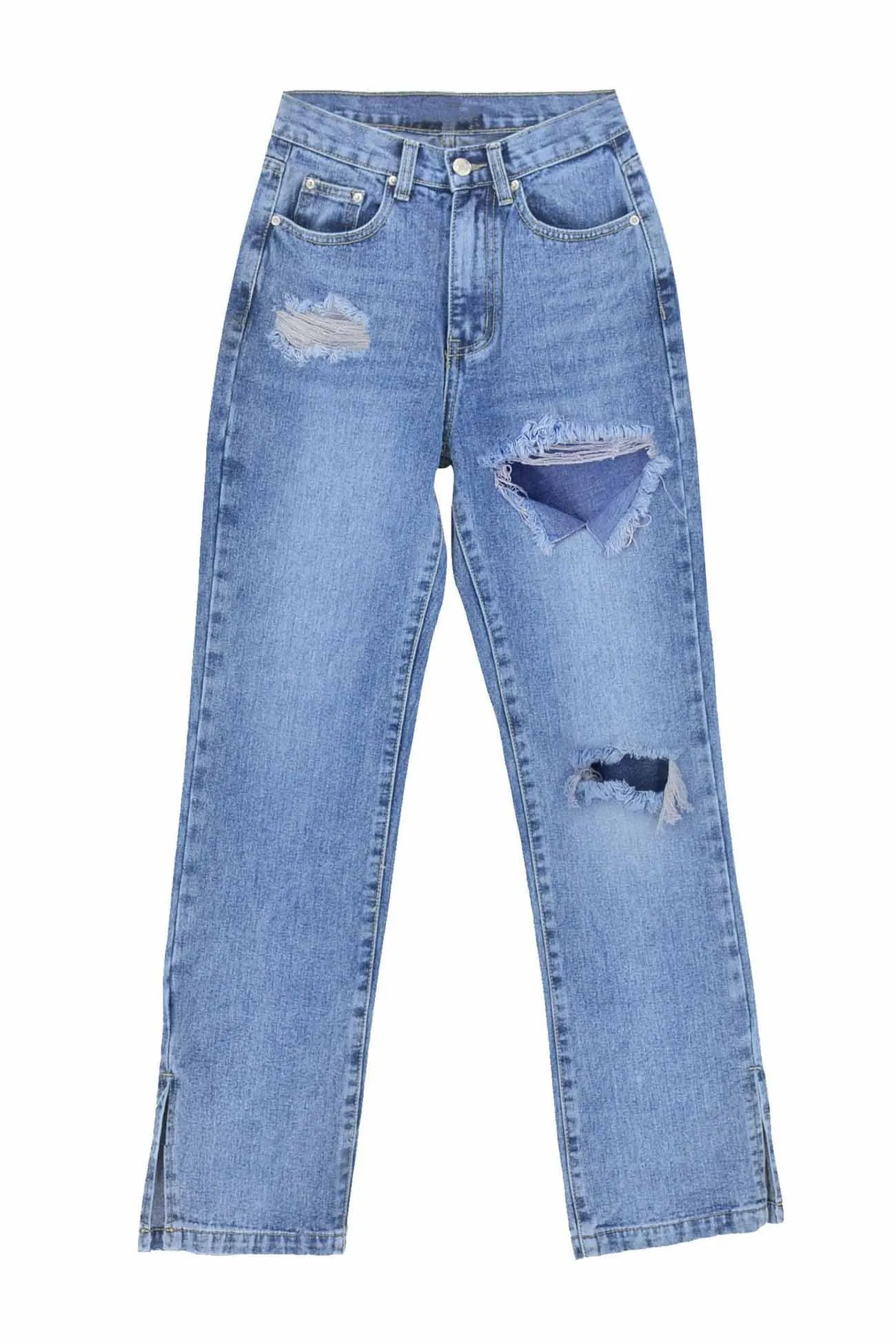 Ripped Slit High Waist Flared Jeans