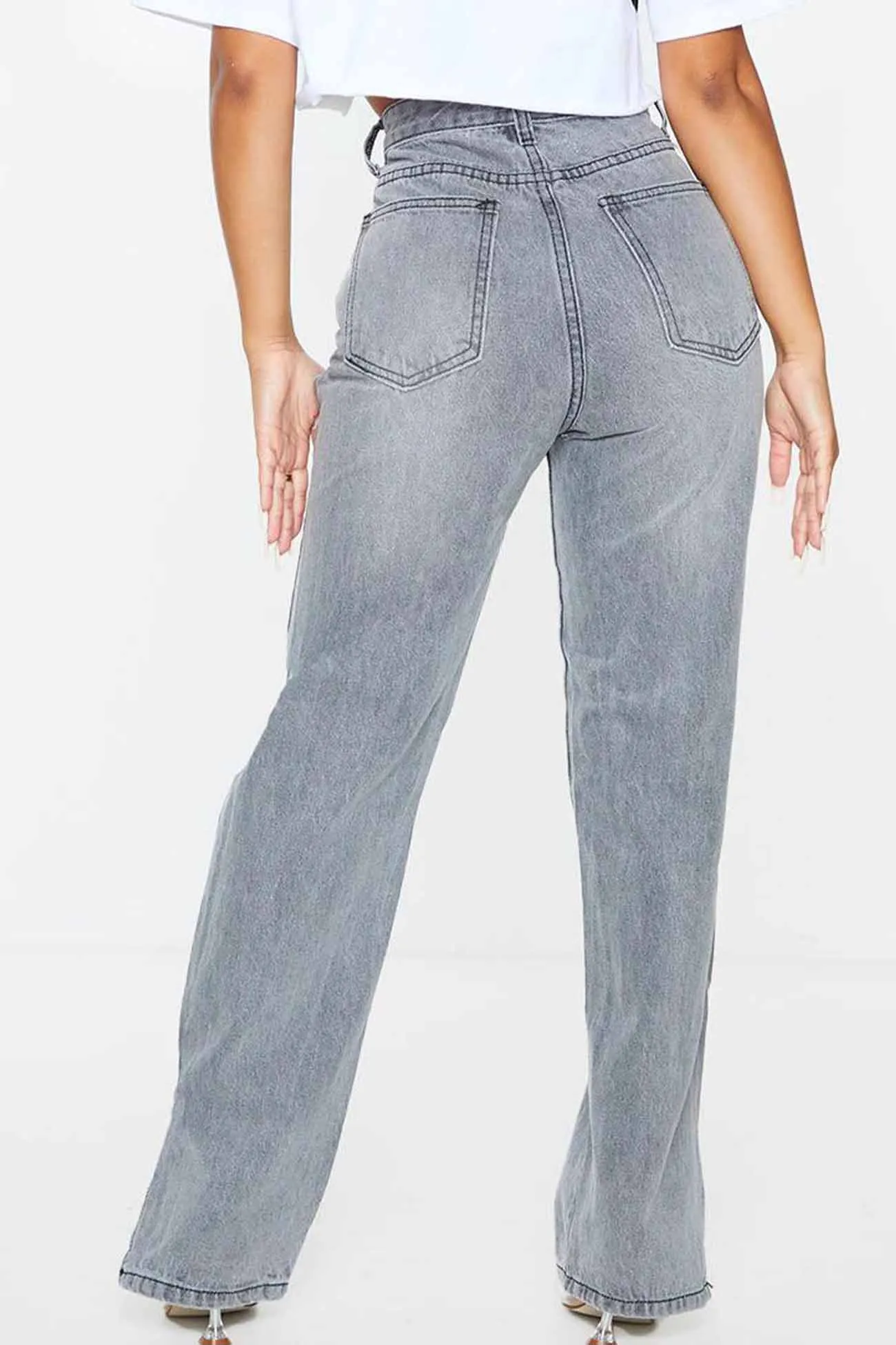 Ripped Slit High Waist Flared Jeans