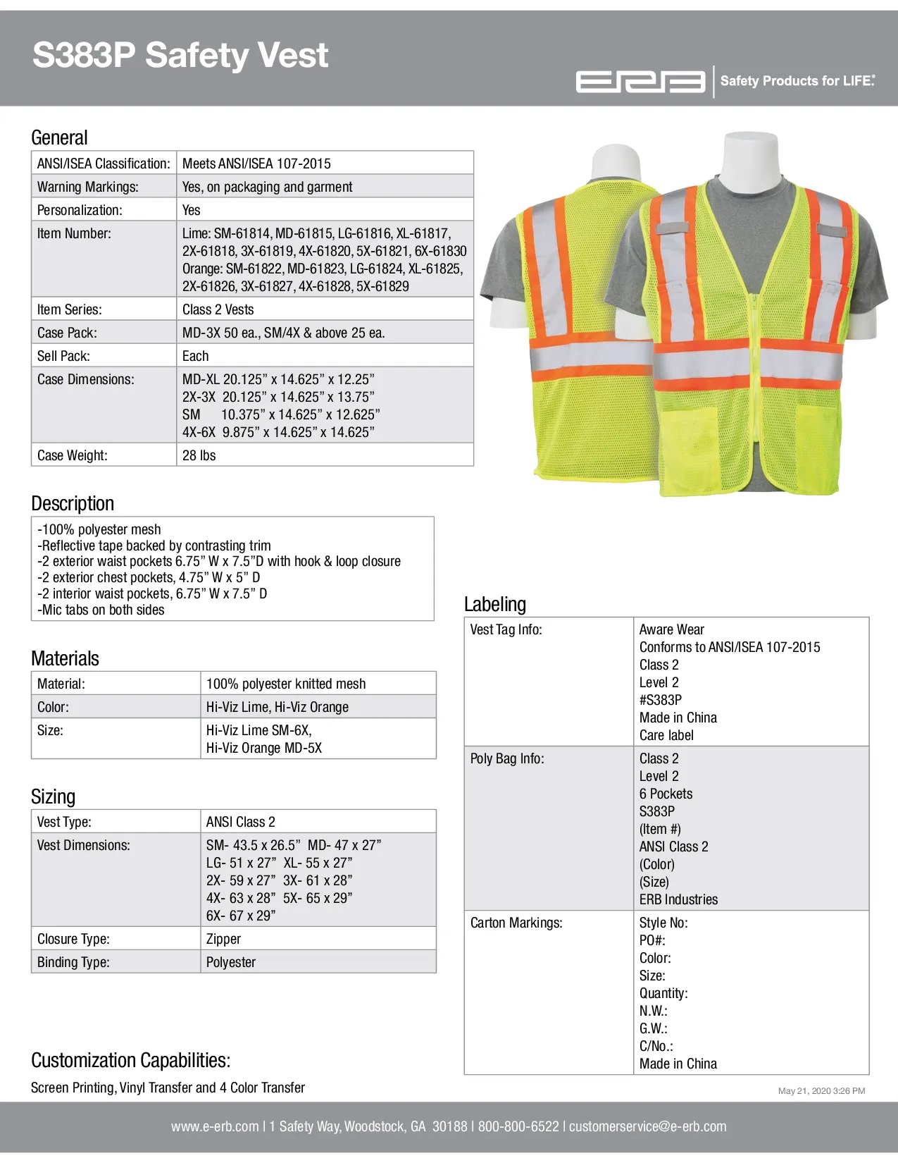 S383P Class 2 Mesh Zipper Safety Vest with Contrasting Tape