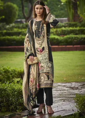 Sadhana Black Unstitched Pashmina Winter Suit Materials for Women