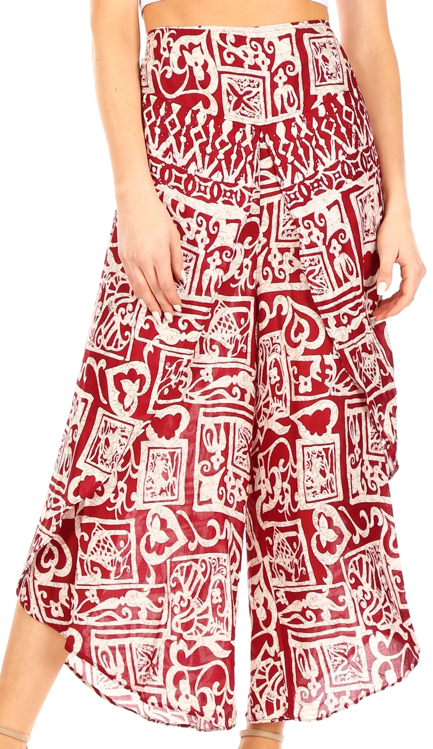 Sakkas Serilda Women's Loose Elephant Batik Boho Wide Leg Pants Elastic Waist