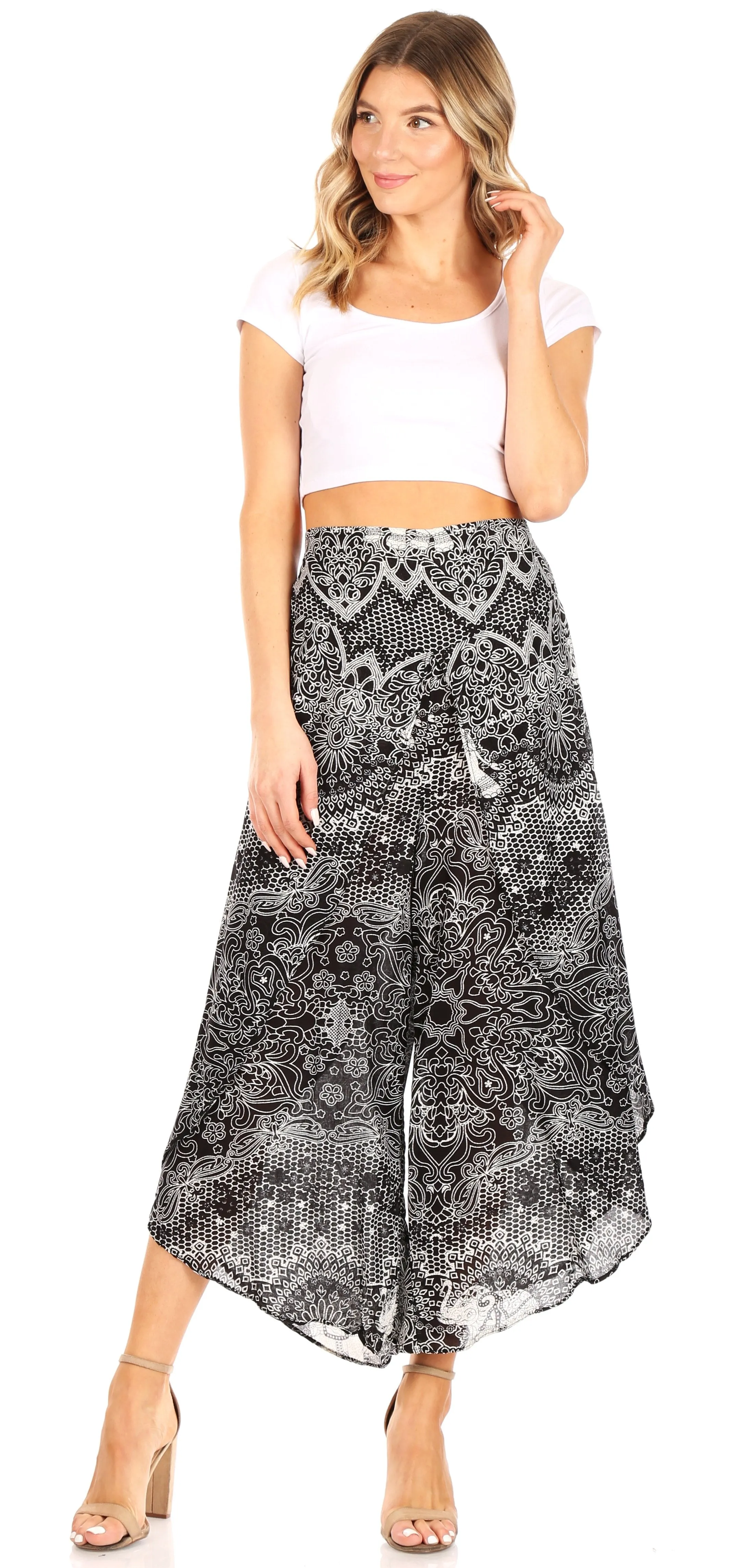 Sakkas Serilda Women's Loose Elephant Batik Boho Wide Leg Pants Elastic Waist