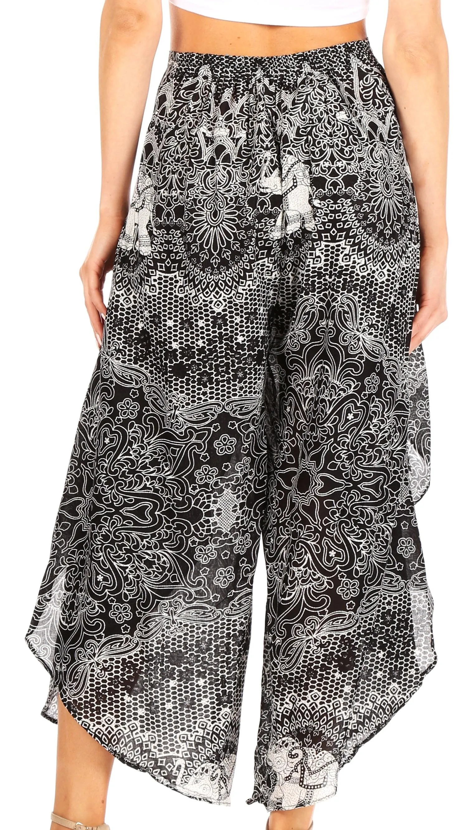 Sakkas Serilda Women's Loose Elephant Batik Boho Wide Leg Pants Elastic Waist