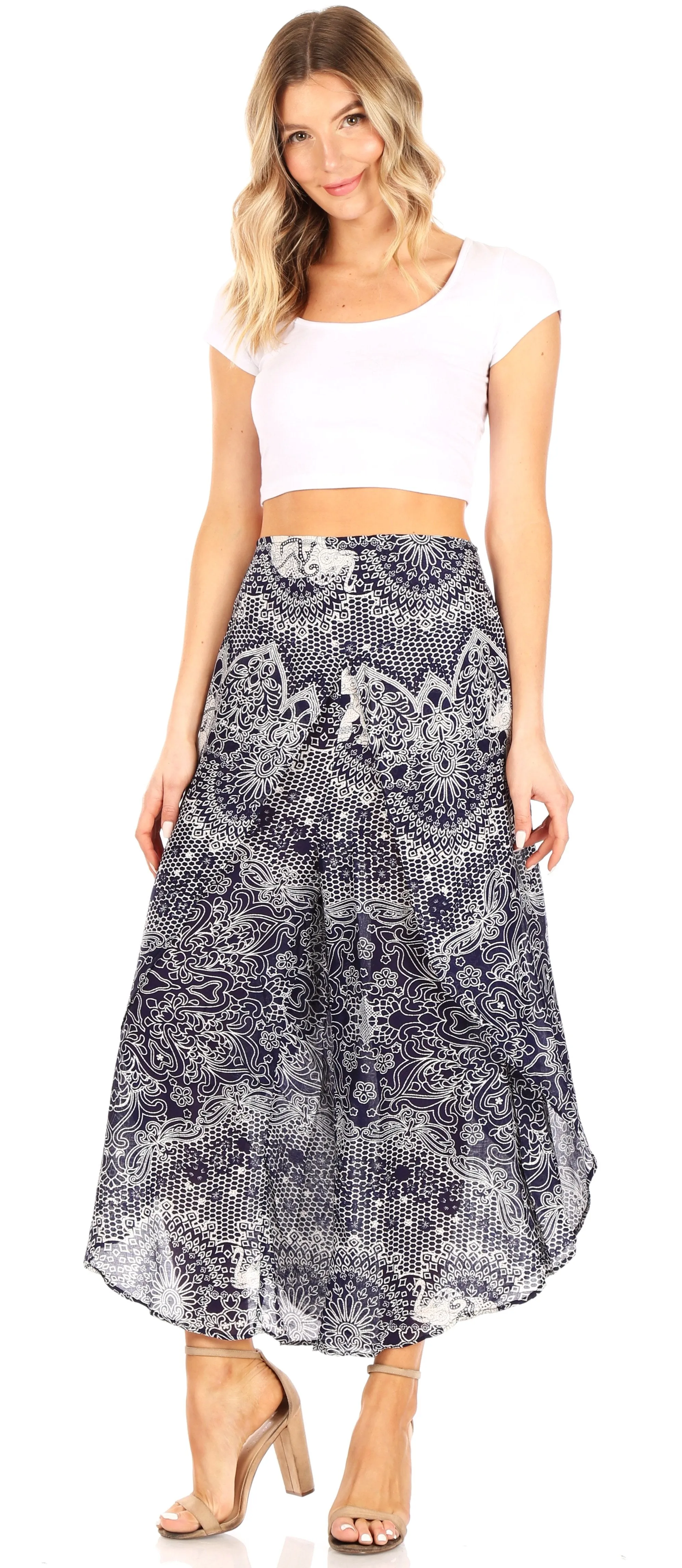 Sakkas Serilda Women's Loose Elephant Batik Boho Wide Leg Pants Elastic Waist