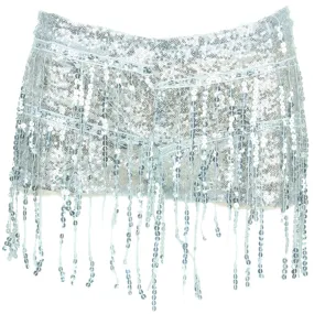 Sequin Tassel Hot Pants - Silver