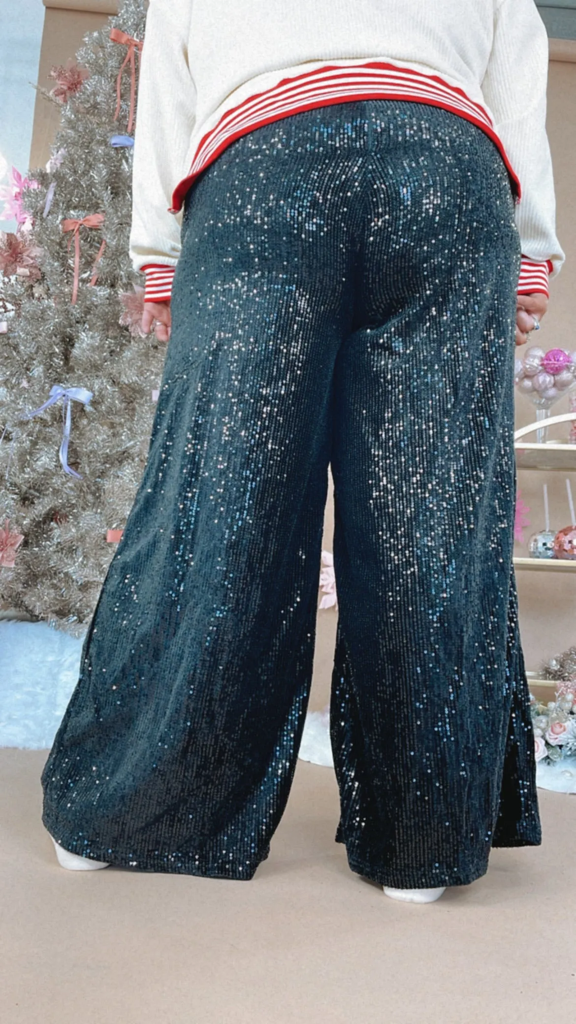 Sequins Flared Pants, Black