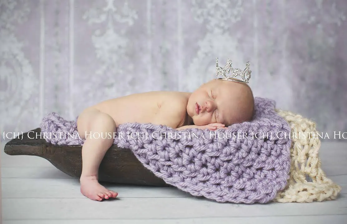 SET Lavender Purple and Cream Newborn Baby Blankets