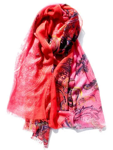 Shawl Silk And Cashmere Coral Pink Paisley