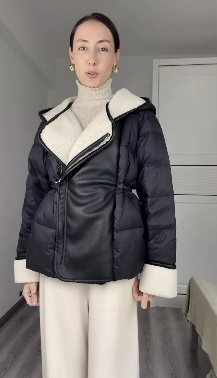 Shearling Sophistication: Women's Sheepskin Coat with Duck Down Hood