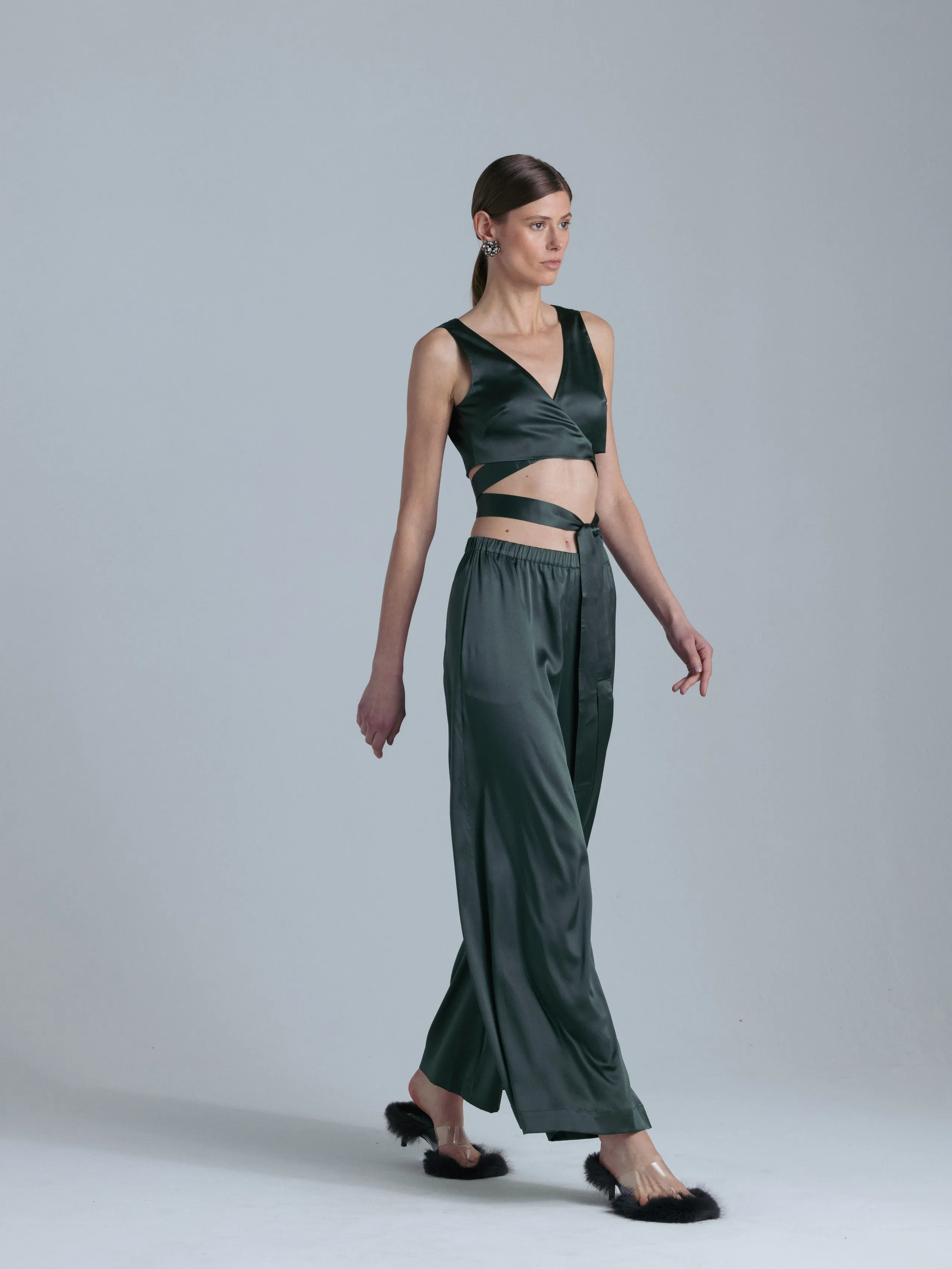 Silk Palazzo Pants 'Leto' in Rich Green