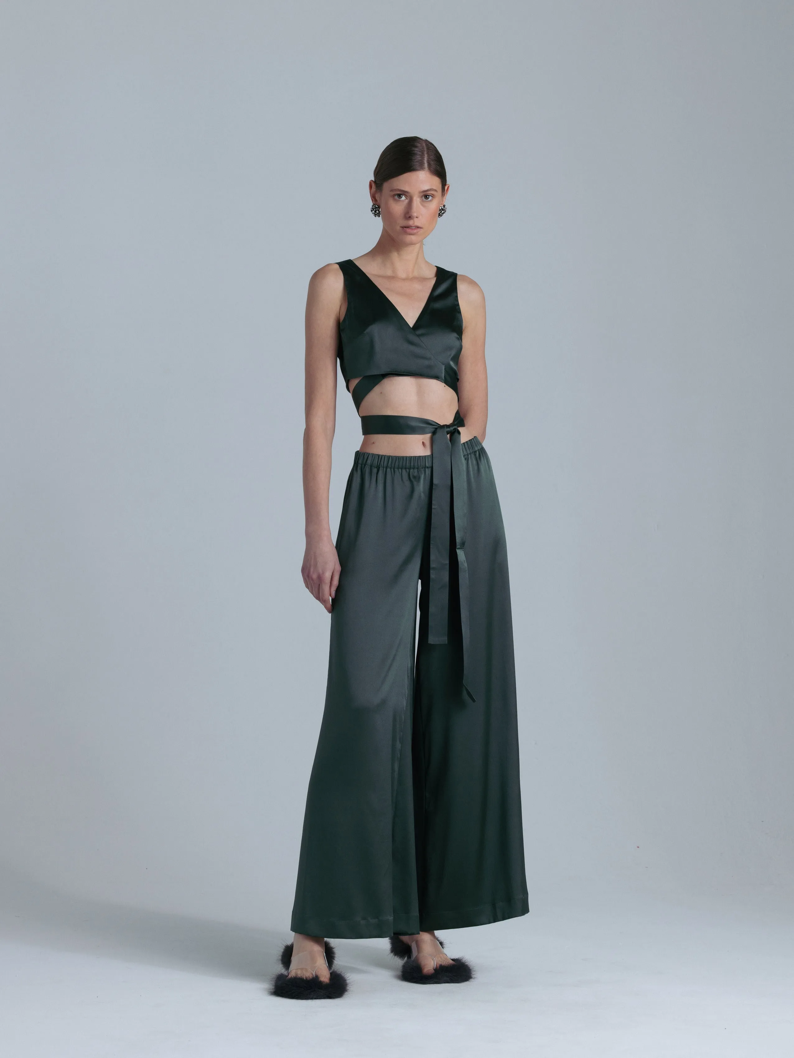 Silk Palazzo Pants 'Leto' in Rich Green