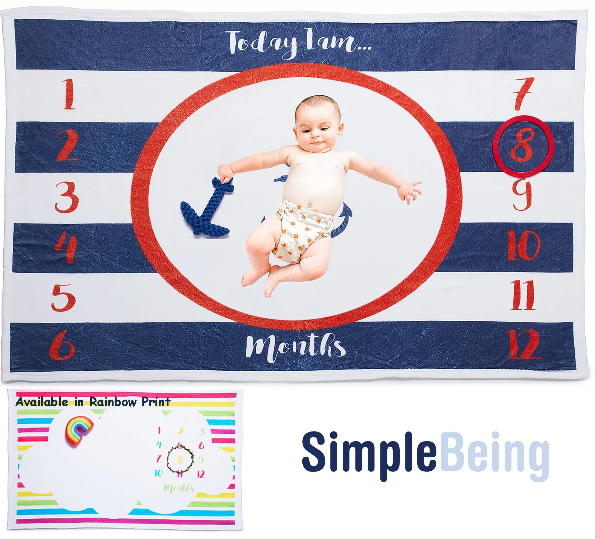 Simple Being Anchor Theme Baby Monthly Milestone Blanket