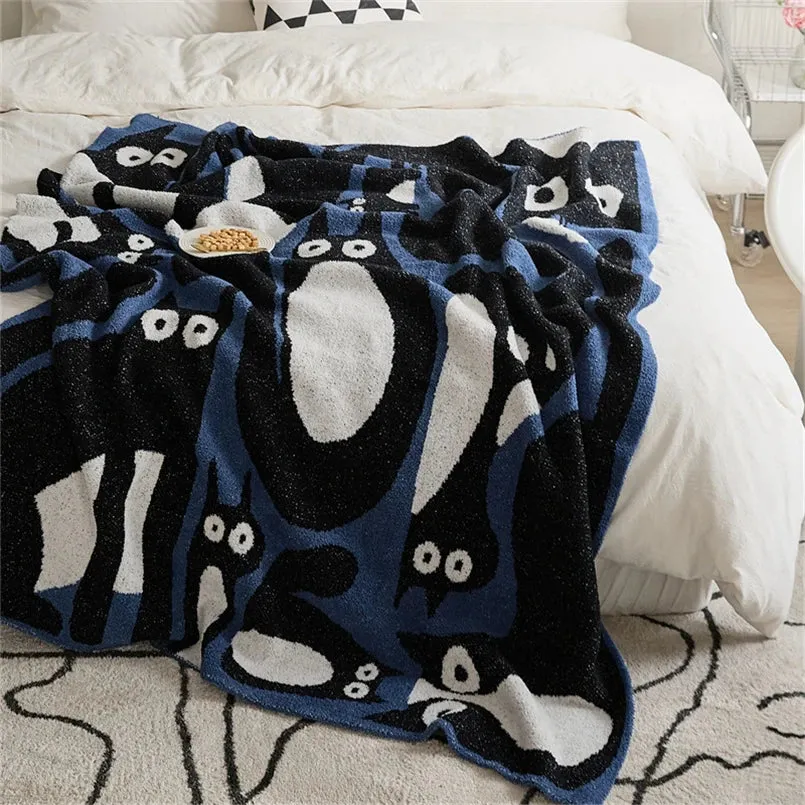 SINOTAO  -  Autumn Thickened Class A Half-side Velvet Children's Room Knitted Cartoon Cat Blanket Soft and Comfortable Shawl Blanket