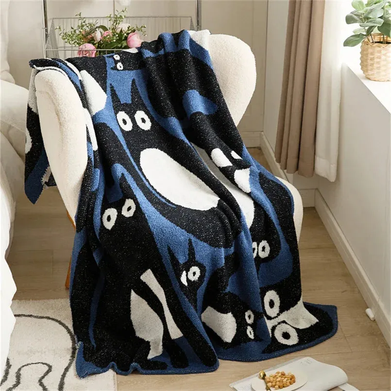 SINOTAO  -  Autumn Thickened Class A Half-side Velvet Children's Room Knitted Cartoon Cat Blanket Soft and Comfortable Shawl Blanket