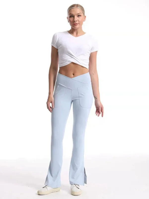 Slit Micro High Waist Elastic Hip Lifting Abdomen Dance Casual Sports Trousers