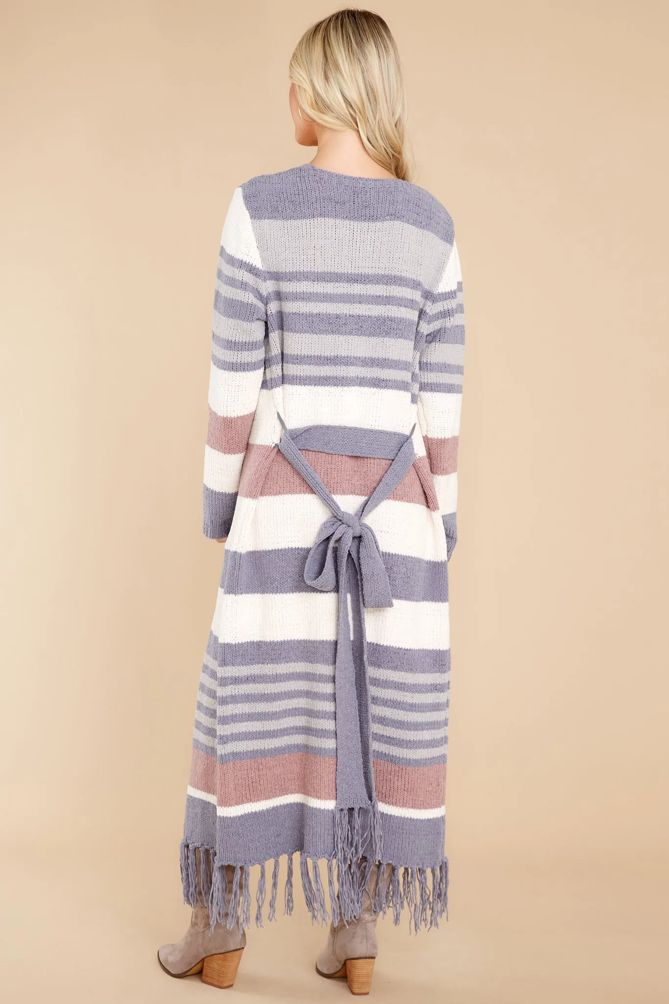 Smitten With You Grey Multi Stripe Cardigan