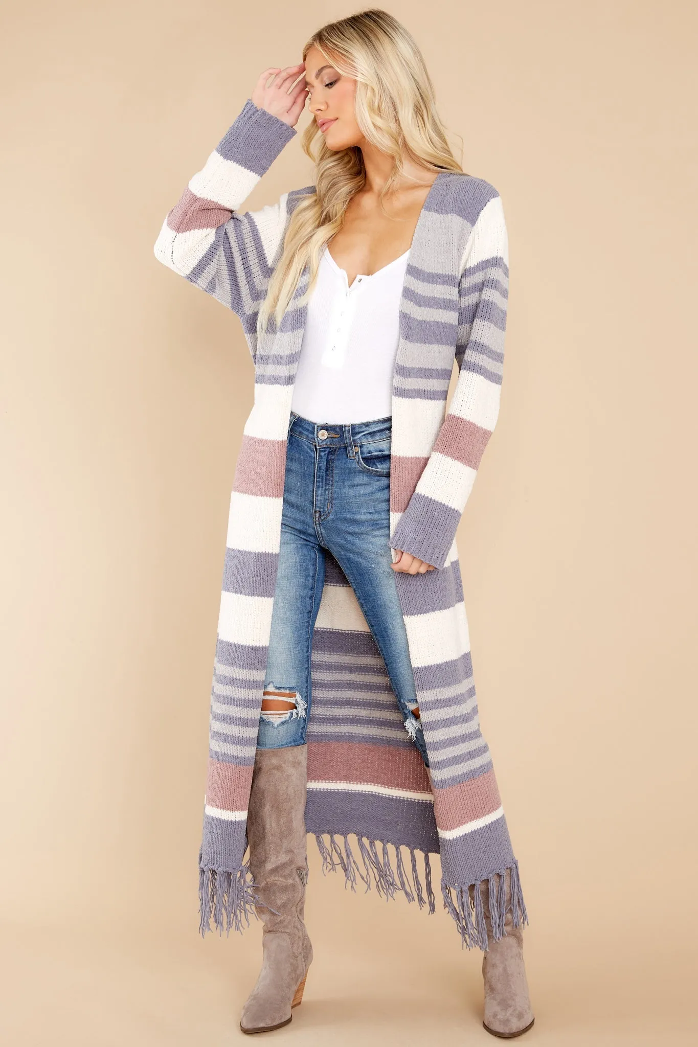 Smitten With You Grey Multi Stripe Cardigan