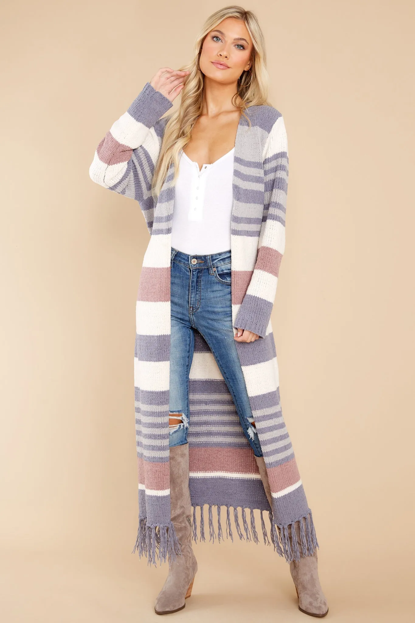 Smitten With You Grey Multi Stripe Cardigan