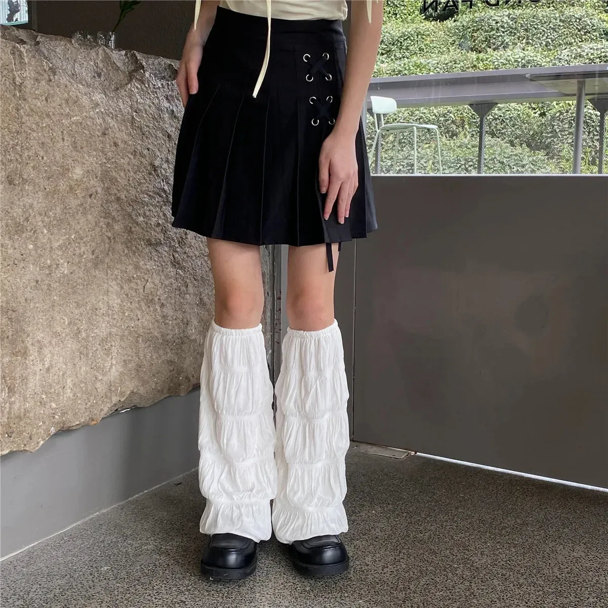 Sohiwoo Summer Pleated Leg Warmers Japanese Y2K Socks Wide-leg Harajuku Socks Hot Girl Sleeves Tube Lolita Jk Calf Socks Leg Covers